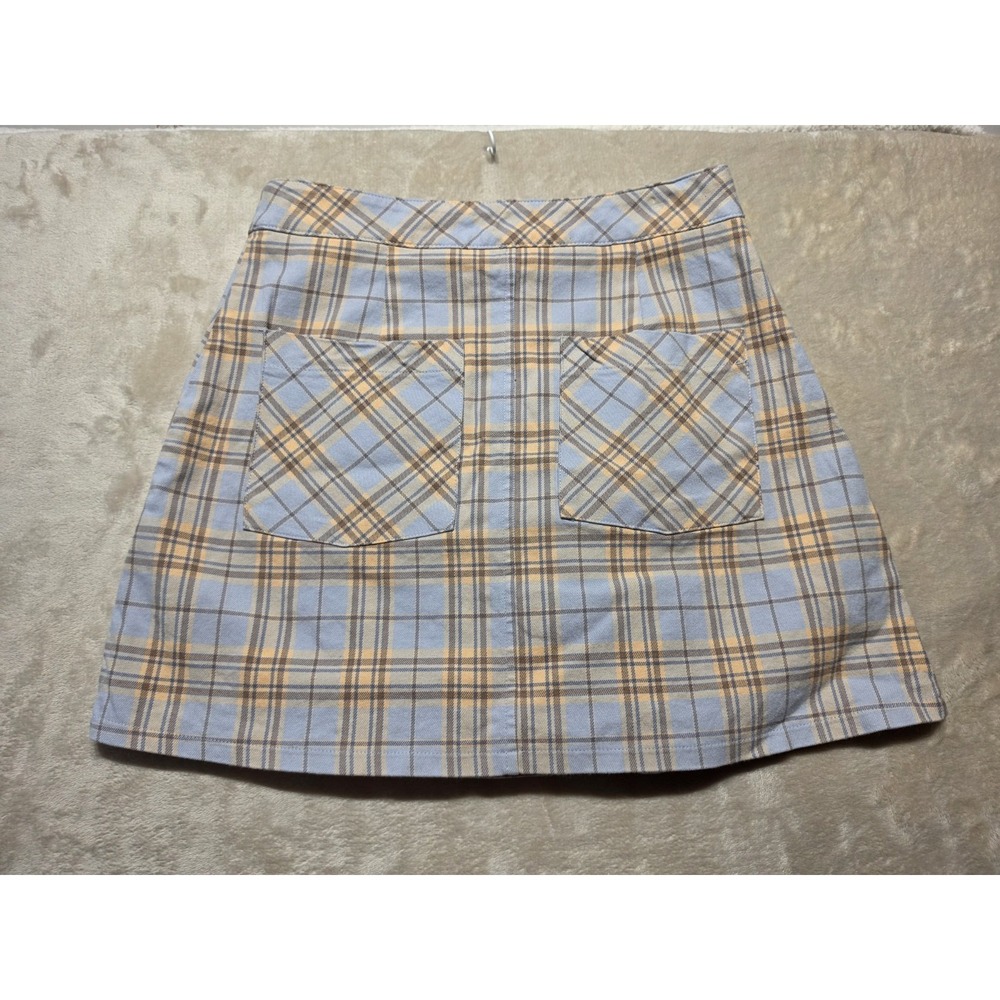 Urban Outfitters Plaid Wrap Skirt Womens Small‎ Blue Tan Pleated Mini Y2K Preppy - Picture 7 of 7